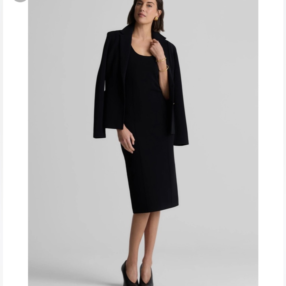 ST JOHN BLACK LABEL EUC CLASSIC SATIN BUST WOOL BLEND KNIT PENCIL SHEATH DRESS